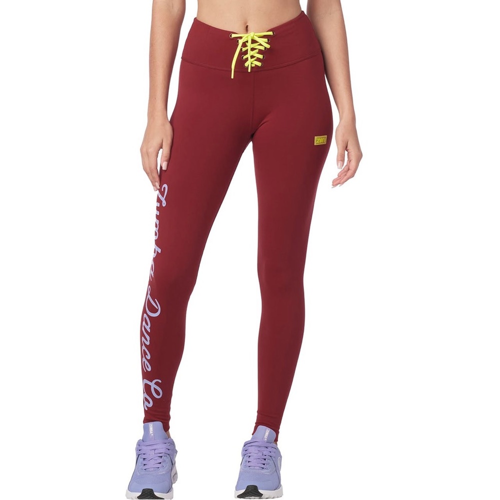 Zumba Fitness Maroon Leggings with Yellow Accents